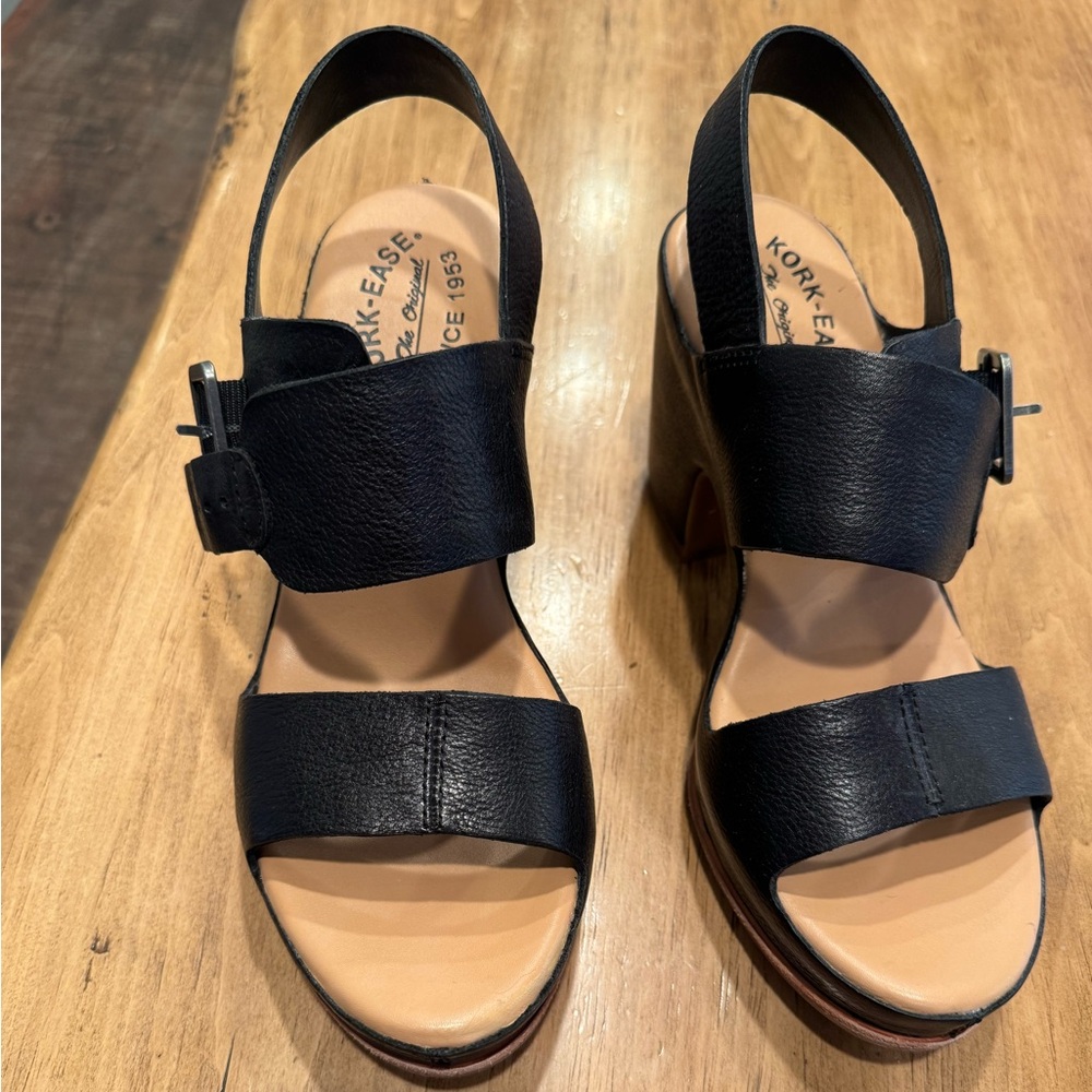 Kork-Ease Black Leather Platform Heels San Carlos size 8